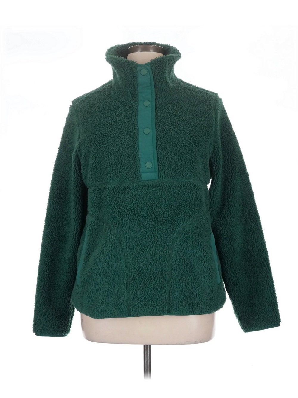 L.L. Bean Forest Green Sherpa Snap-Front Pullover